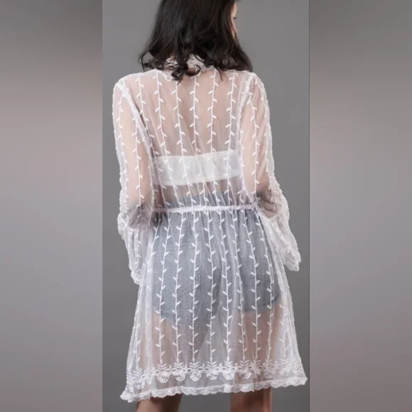 Sheer White Embroidered Kimono - Picture 1 of 2